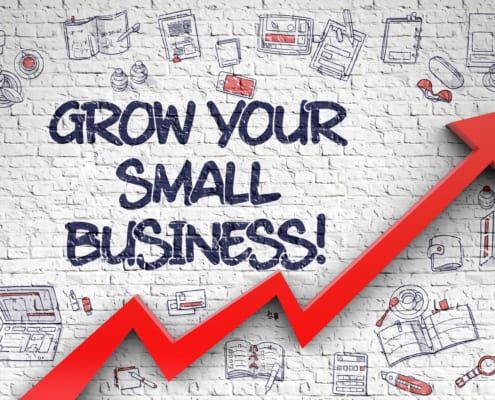 Grow Your Small Business Drawn on White Brick Wall. 3d.